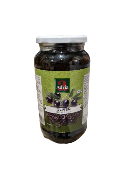 Olijven Zwart gesneden glas 935ml  ADRIA